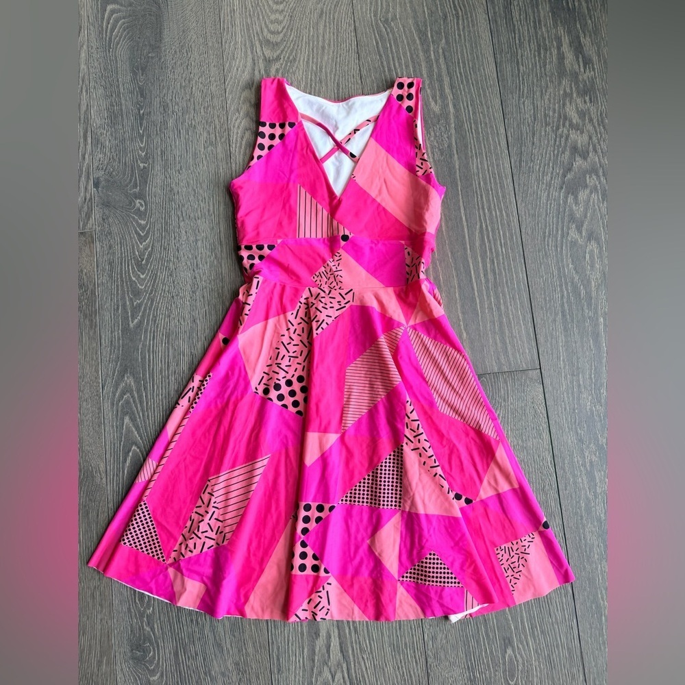 Exotica Stitch Up Pink Silky Reversible Comfort Crop Mini Dress Size Medium